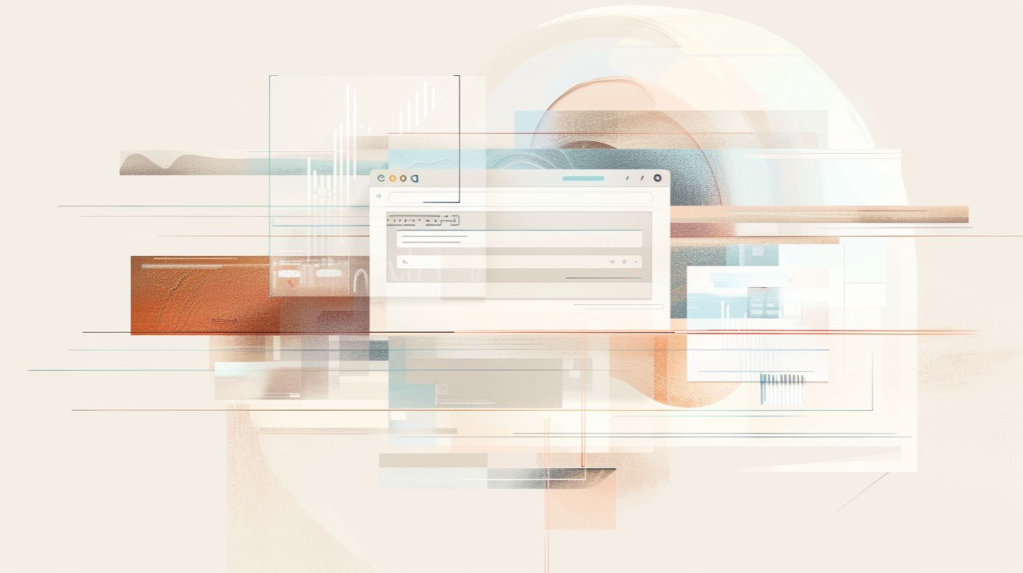 GEO Abstrakte Darstellung einer sich verwandelnden Suchseite mit Suchleiste und generierten Antwortelementen im digitalen Stil.